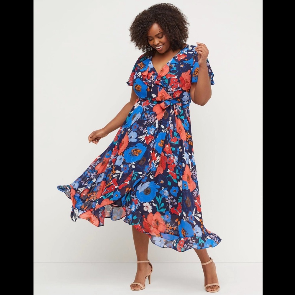 Lane Bryant NWT Floral Flutter Sleeve Faux Wrap Dress 18 XL XXL Plus